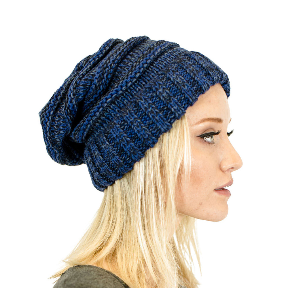 Oversized Chunky Navy Mix Slouchy Beanie